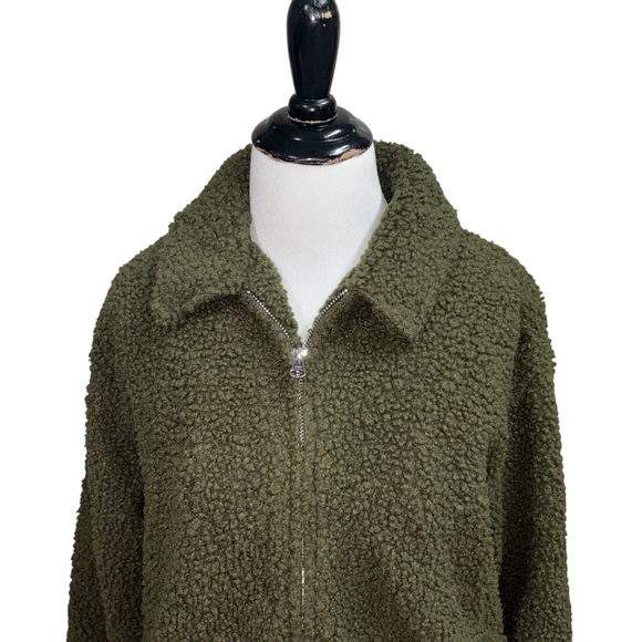 Urban Outfitters Women's S Small Full Zip Sherpa Jacket Green Teddy Shearling - Picture 3 of 10